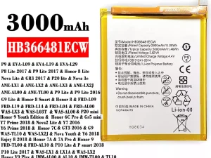 互換 バッテリー HB366481ECW 対応 HUAWEI P9 / P8 Lite 2017 / P9 Lite 2017 / Honor 8 Lite / Honor 7C /Enjoy 8 2018 / Honor 7A / 7A Pro / Honor 9 / Honor 6C Pro / Honor 5C / Honor 7 Lite 2016 / GT3 2016 / G9 / P20 mini