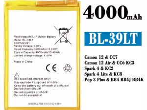 互換 バッテリー BL-39LT 対応 Tecno Camon 12 / Camon 12 Air / Spark 4 / Spark 4 Lite / Pop 3 Plus