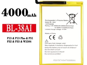 互換 バッテリー BL-38AI 対応 Tecno P13 / P13 Plus / P31 / P32 / P33 / W5504