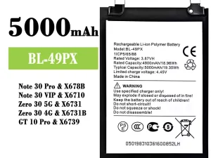 互換 バッテリー BL-49PX 対応 Infinix Note 30 Pro / Note 30 VIP / Zero 30 5G / Zero 30 4G / GT 10 Pro