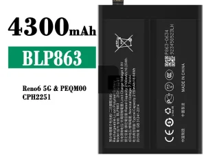 互換 バッテリー BLP863 対応 OPPO RENO 6 5G