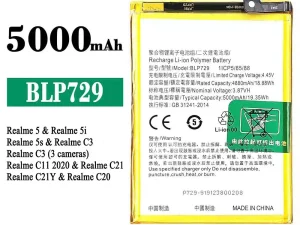 互換 バッテリー BLP729 対応 OPPO Realme 5 / Realme 5i / Realme 5s / Realme C3 / Realme C3 (3 cameras) / Realme C11 2020 / Realme C21 / Realme C21Y / Realme C20