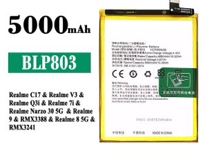 互換 バッテリー BLP803 対応 OPPO Realme C17 / Realme V3 / Realme Q3i / Realme 7i / Realme Narzo 30 5G / Realme 9 / Realme 8 5G