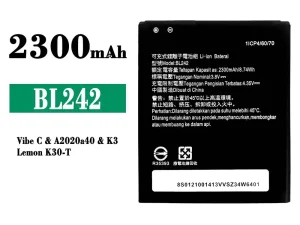互換 バッテリー BL242 対応 Lenovo Vibe C / K3 / Lemon K30-T