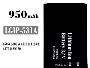 互換 バッテリー LGIP-531A 対応 LG 450/500G/A110/A133/A170/AN160