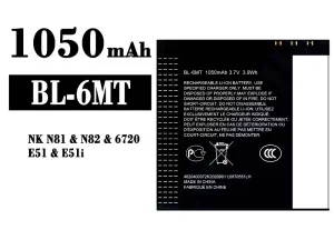 互換 バッテリー BL-6MT 対応 Nokia NK N81/N82/6720/E51/E51i