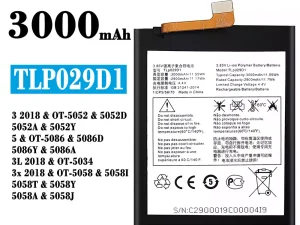互換 バッテリー TLP029D1 対応 Alcatel 3 2018 / 3L 2018  / 3x 2018