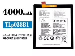 互換 バッテリー TLP038B1 対応 Alcatel