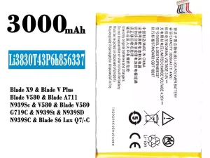 互換 バッテリー Li3830T43P6h856337 対応 ZTE Blade X9/Blade V Plus/Blade V580/Blade A711