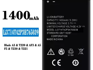 互換 バッテリー Li3714T42P3H765039 対応 ZTE Blade A3/T220/AF3/A5/F5/T230/T221